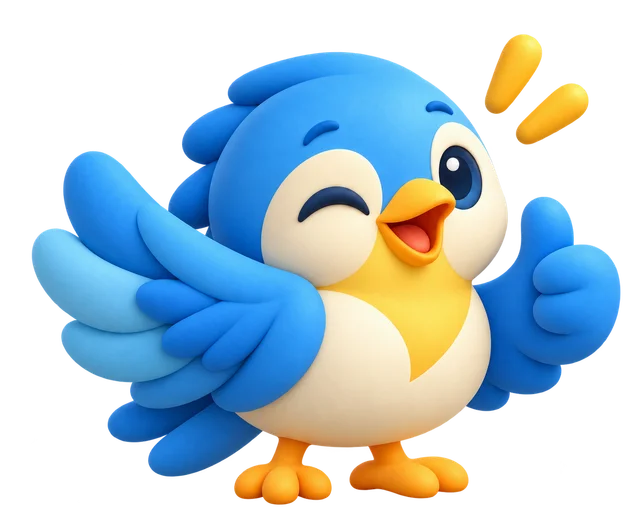 SayYa’s friendly blue bird waving hello